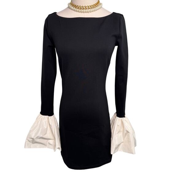Staud Hawthorne Black & Ivory Ponte Cocktail Mini Dress bell sleeve size XS - Picture 9 of 15